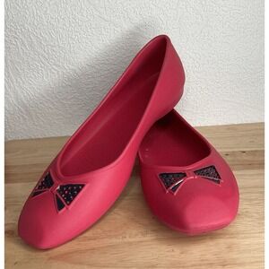 Crocs Womens 10 Ballet Flats Shoes Slip On Hot‎ Pink Tie/ Bow Print Square Toe